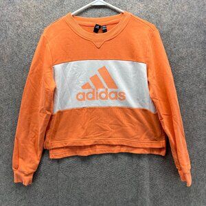 Vintage Adidas Sweater Womens Small Orange Cropped Pullover Trefoil Long Sleeve